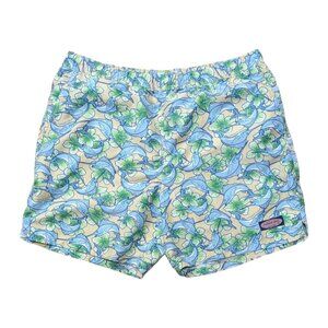 Vineyard Vines Swim Trunks Men's L Yellow Blue Sword Fish Floral All Over Print